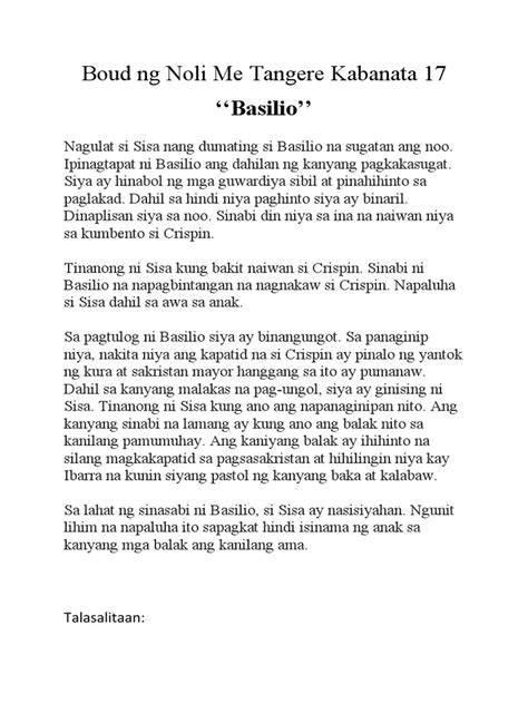 Kabanata 17 and 18 Noli Me Tanghere Script .